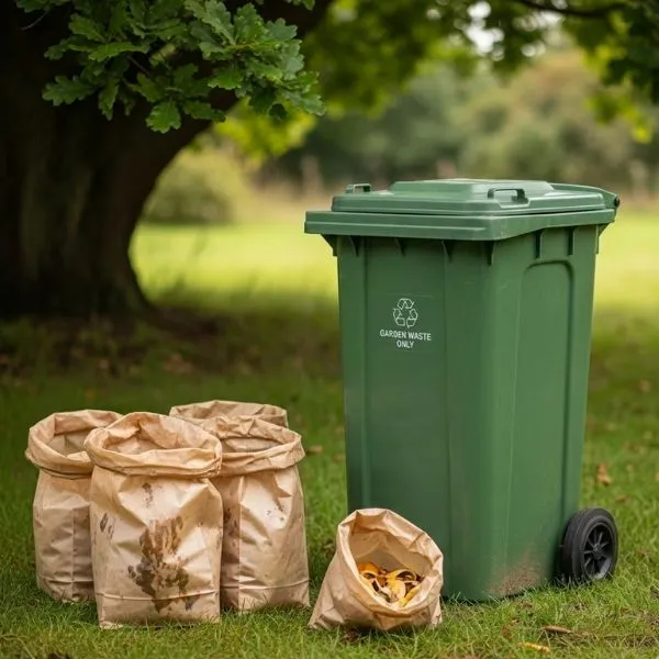Home compostable bags UK being disposed of in a garden compost bin
